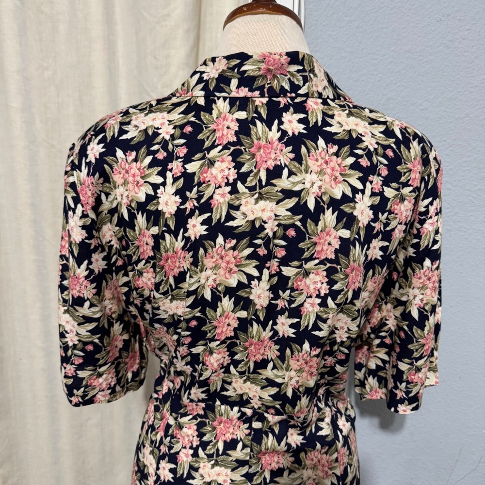 Betsy's Things Vintage 90s Floral Maxi Dress XL Navy Double Breasted Cottagecore - Picture 9 of 16